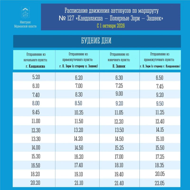 Вниманию пассажиров общественного транспорта г.п. Кандалакша, г. Полярные Зори и п. Зашеек!